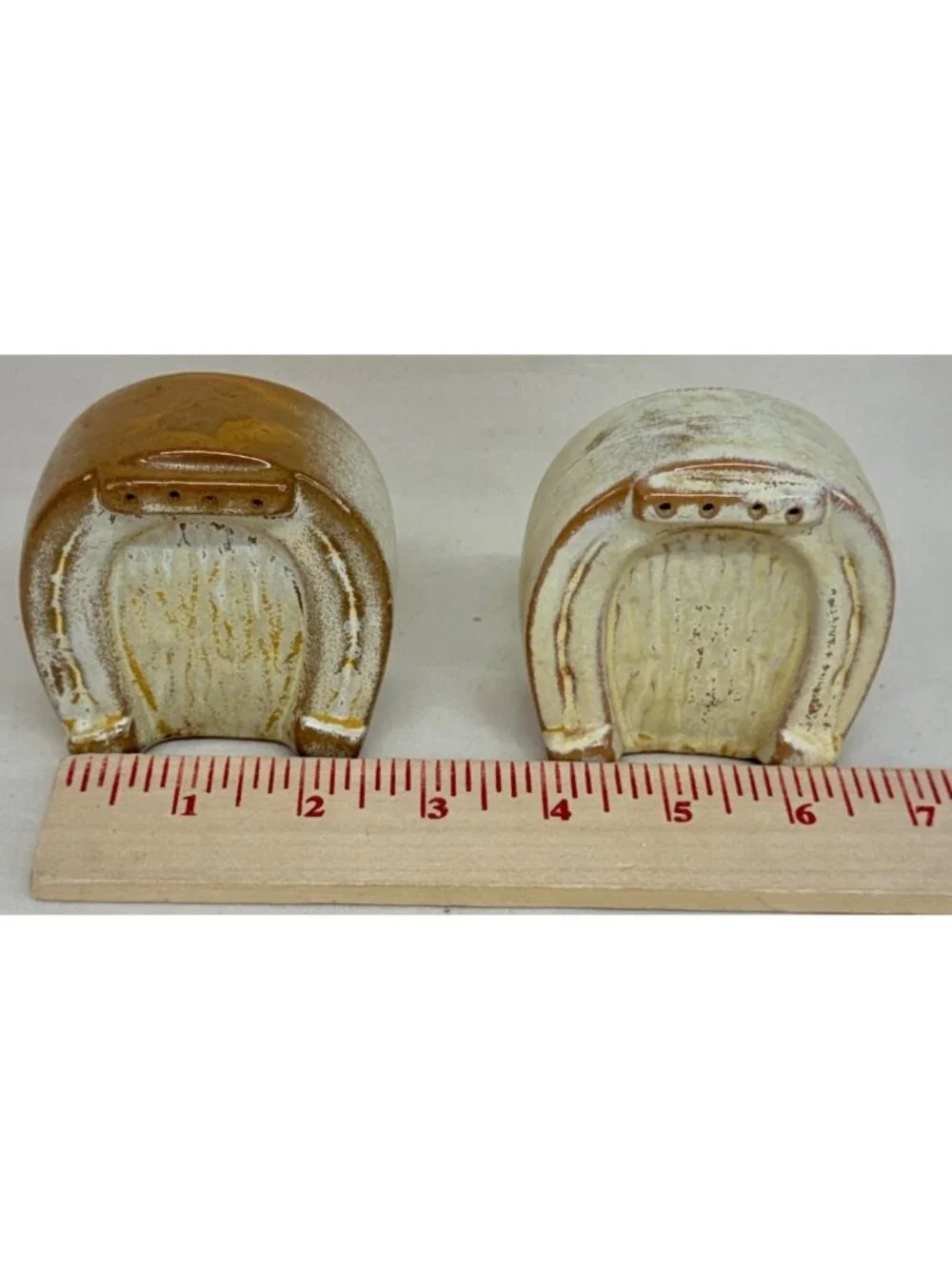 Frankoma Pottery Plainsman Gold Horseshoe Salt & Pepper Shakers Set